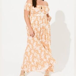 Torrid Maxi Gauze Off Shoulder Tie Front Dress Charlotte Floral
